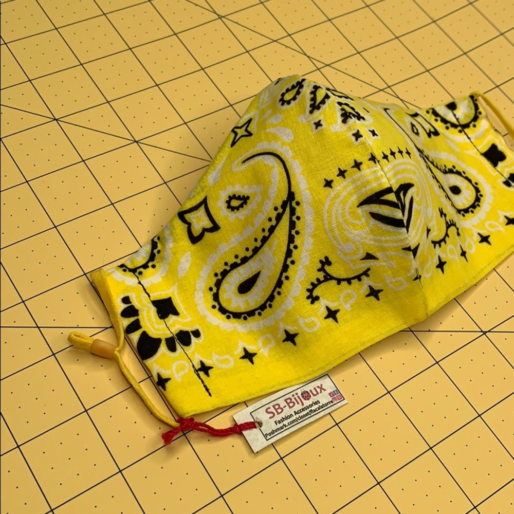 Fashion Face Mask  Yellow Paisley Bandanna 03